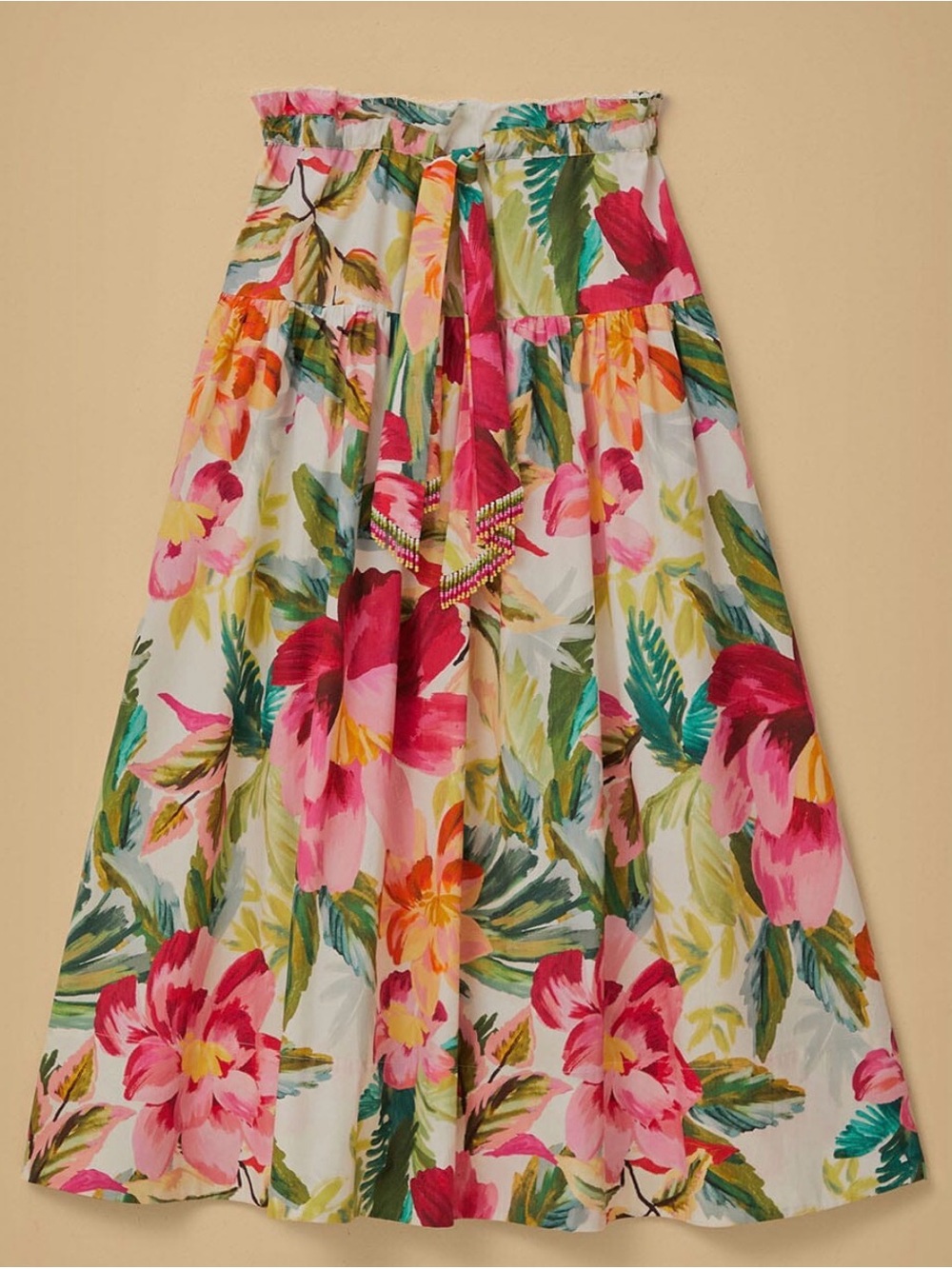 NWOT! FARM Rio bohemian Painted Flowers Off-White Maxi Skirt - Picture 3 of 10